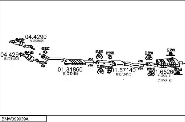 MTS BMW099939A015452 - Impianto gas scarico www.autoricambi360.it