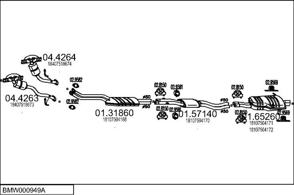 MTS BMW000949A015452 - Impianto gas scarico www.autoricambi360.it