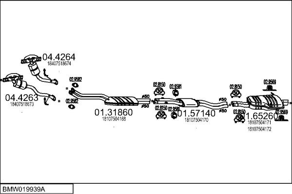 MTS BMW019939A015454 - Impianto gas scarico www.autoricambi360.it