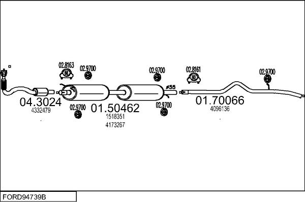 MTS FORD94739B015643 - Impianto gas scarico www.autoricambi360.it