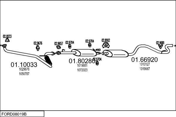 MTS FORD08019B016304 - Impianto gas scarico www.autoricambi360.it