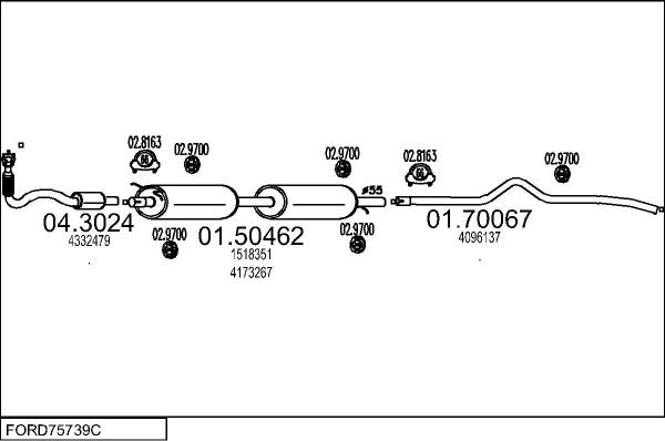 MTS FORD75739C015643 - Impianto gas scarico www.autoricambi360.it