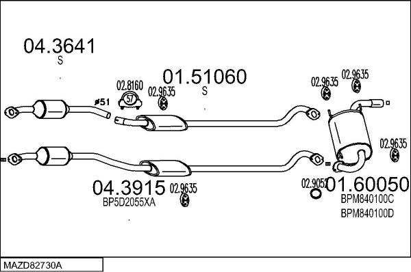 MTS MAZD82730A009429 - Impianto gas scarico www.autoricambi360.it
