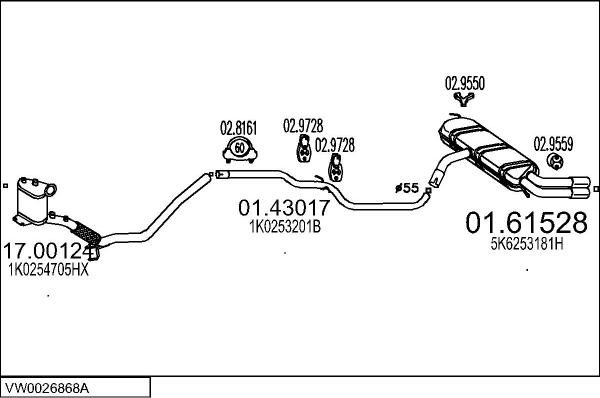 MTS VW0026868A133530 - Impianto gas scarico www.autoricambi360.it