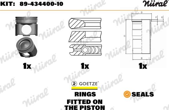 Nüral 89-434400-10 - Kit riparazione, Pistone / Canna cilindro www.autoricambi360.it