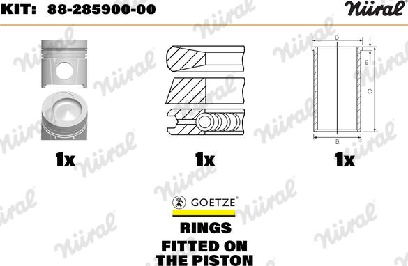 Nüral 88-285900-00 - Kit riparazione, Pistone / Canna cilindro www.autoricambi360.it