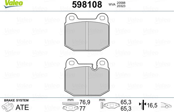 VALEO 598108 - Kit pastiglie freno, Freno a disco www.autoricambi360.it