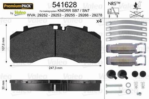 VALEO 541628 - Kit pastiglie freno, Freno a disco www.autoricambi360.it