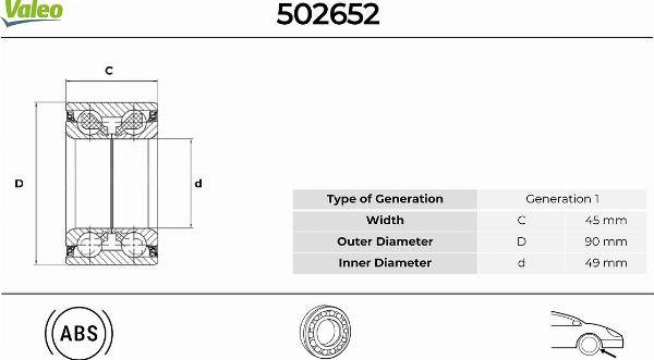 VALEO 502652 - Kit cuscinetto ruota www.autoricambi360.it