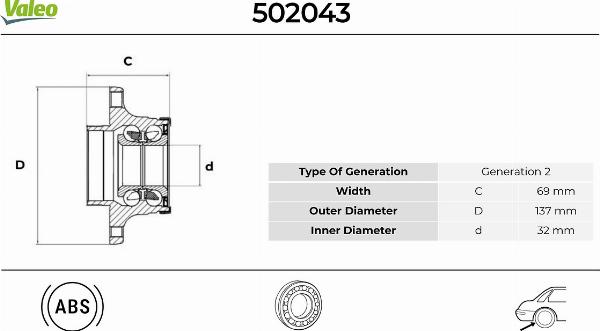 VALEO 502043 - Kit cuscinetto ruota www.autoricambi360.it
