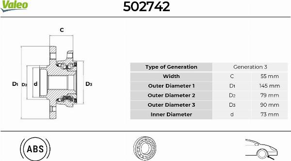 VALEO 502742 - Kit cuscinetto ruota www.autoricambi360.it