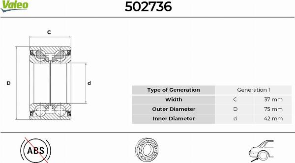 VALEO 502736 - Kit cuscinetto ruota www.autoricambi360.it