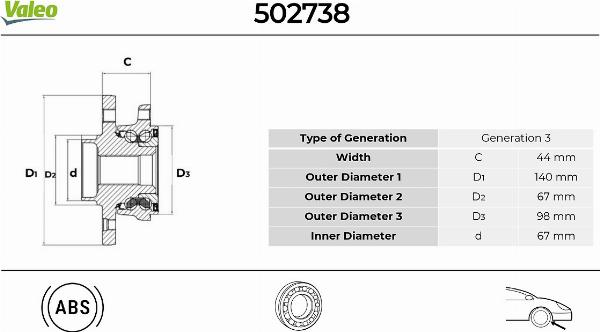 VALEO 502738 - Kit cuscinetto ruota www.autoricambi360.it