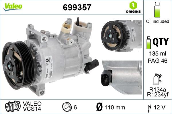 Valeo 699357 - Compressore, Climatizzatore www.autoricambi360.it