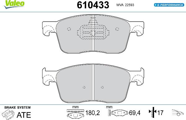 VALEO 610433 - Kit pastiglie freno, Freno a disco www.autoricambi360.it
