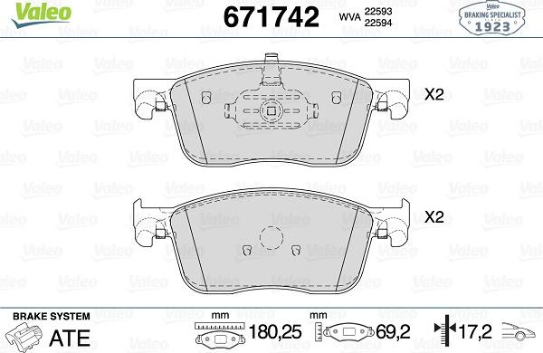 VALEO 671742 - Kit pastiglie freno, Freno a disco www.autoricambi360.it