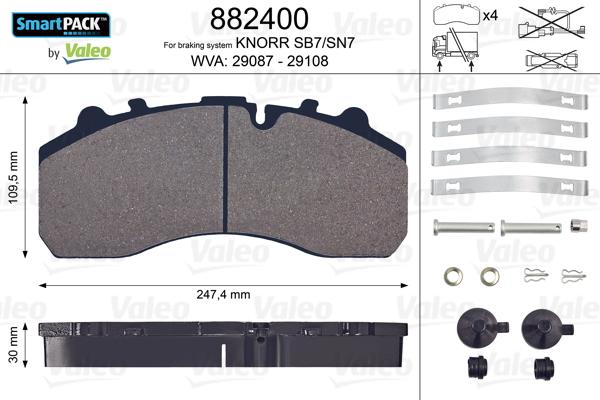 VALEO 882400 - Kit pastiglie freno, Freno a disco www.autoricambi360.it