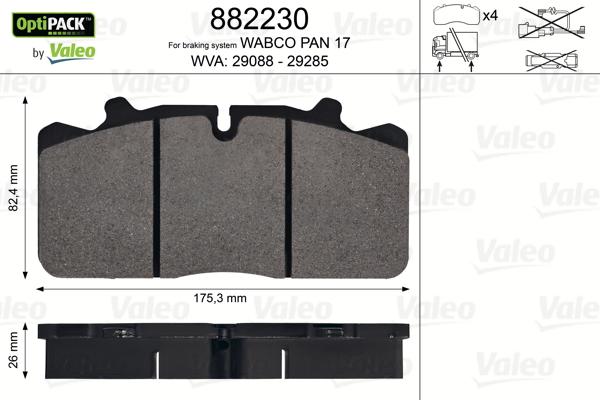 VALEO 882230 - Kit pastiglie freno, Freno a disco www.autoricambi360.it