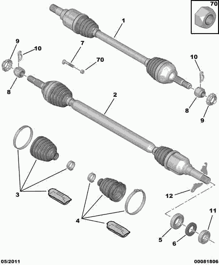 PSA 3 29 733 - Dado, Fuso dell'asse www.autoricambi360.it