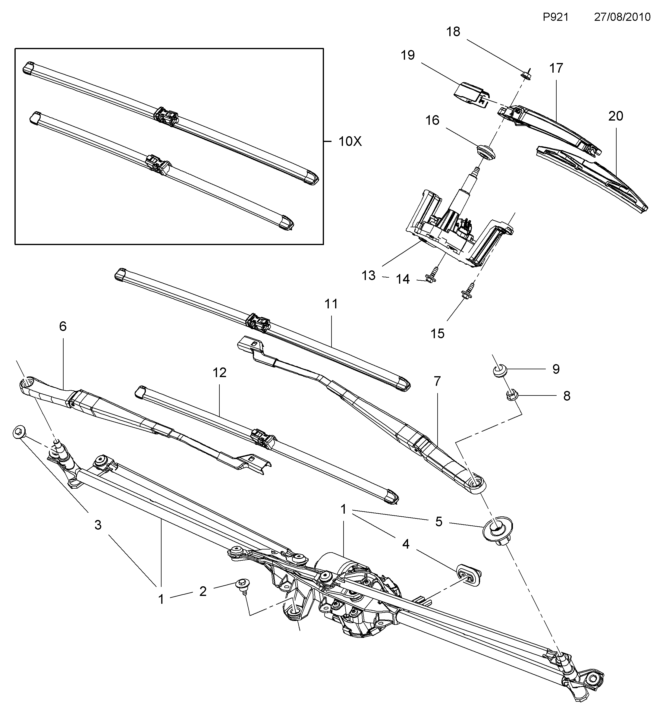 PSA 1273095 - Serie bracci tergi, Pulizia cristalli www.autoricambi360.it