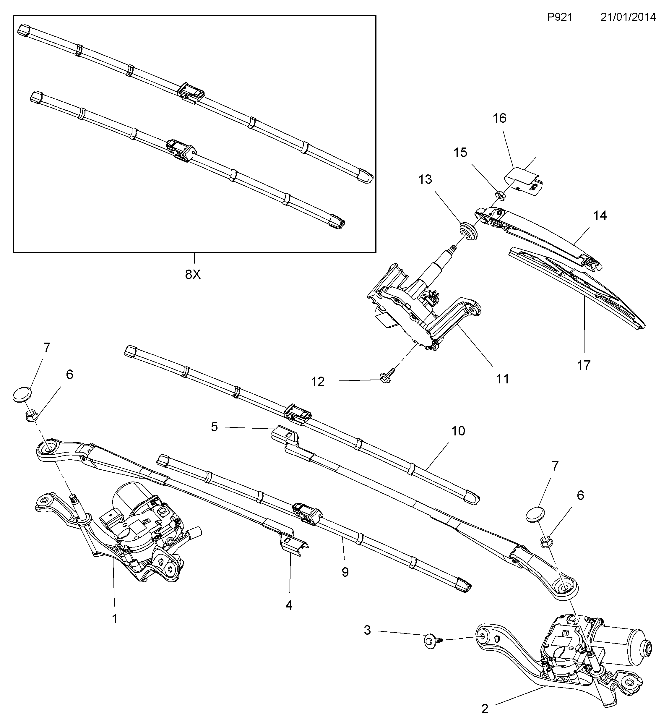 PSA 1273095 - Serie bracci tergi, Pulizia cristalli www.autoricambi360.it